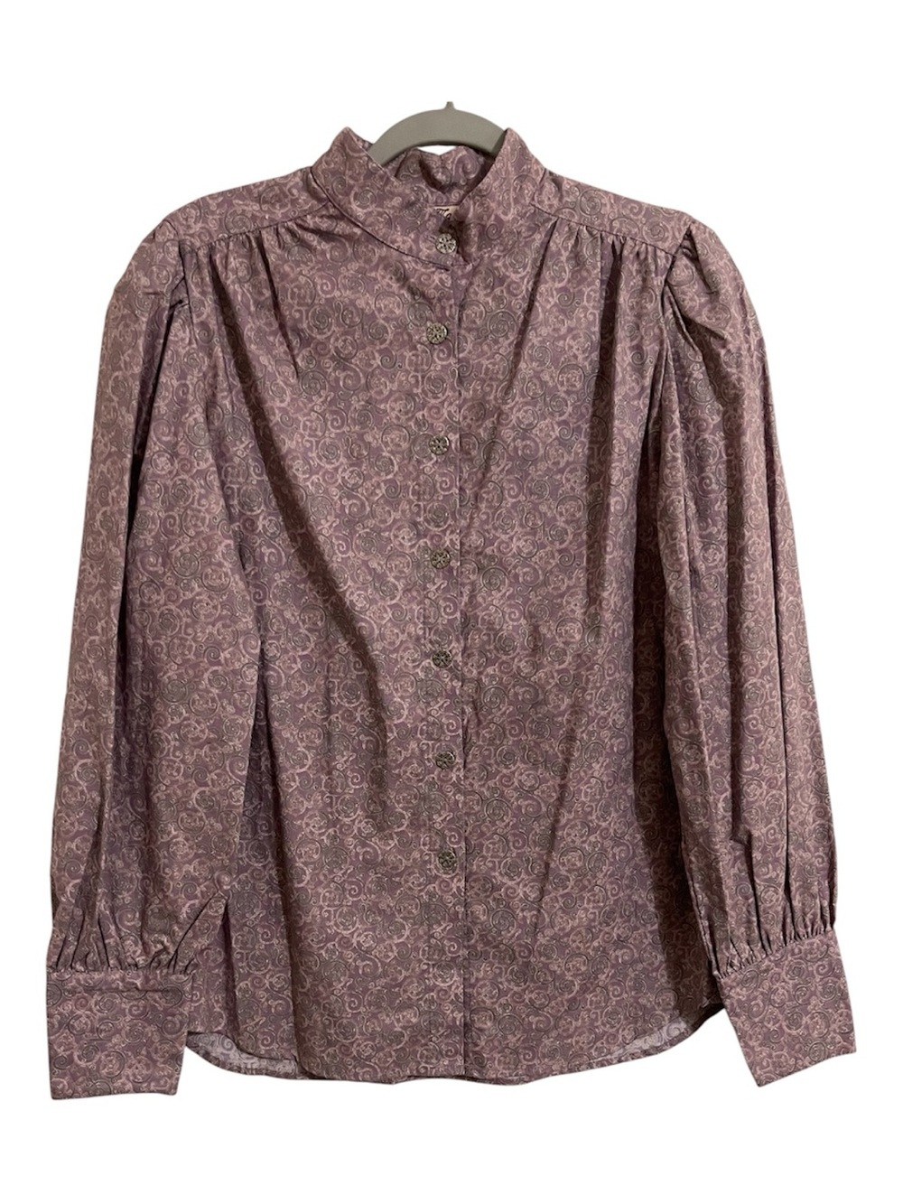 Wahmaker Vintage Lavender Paisley Button-Front High-Neck Blouse
